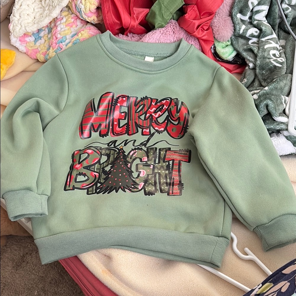 Kids Green Merry and Bright Sweatshirt